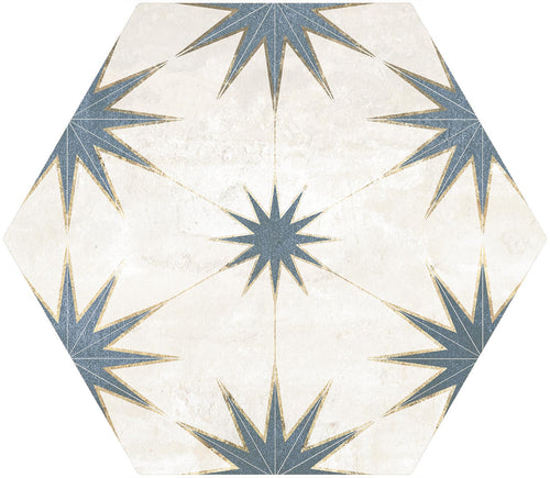 Antique Hex Blue décor tile from The Tile Distro